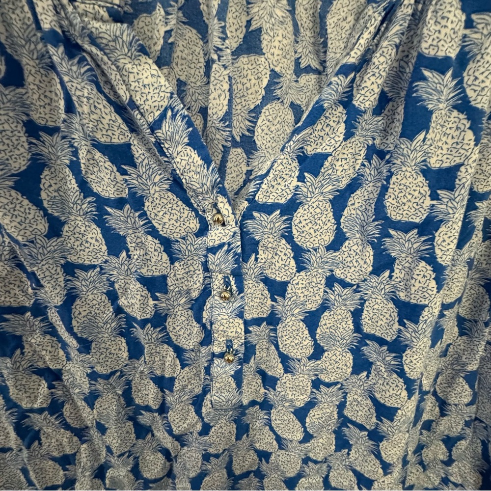 Grand & Greene Blue Pineapple Print Blouse‎ – Size M - Picture 3 of 4